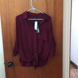 NWT tie front maroon shirt with tie in the front.